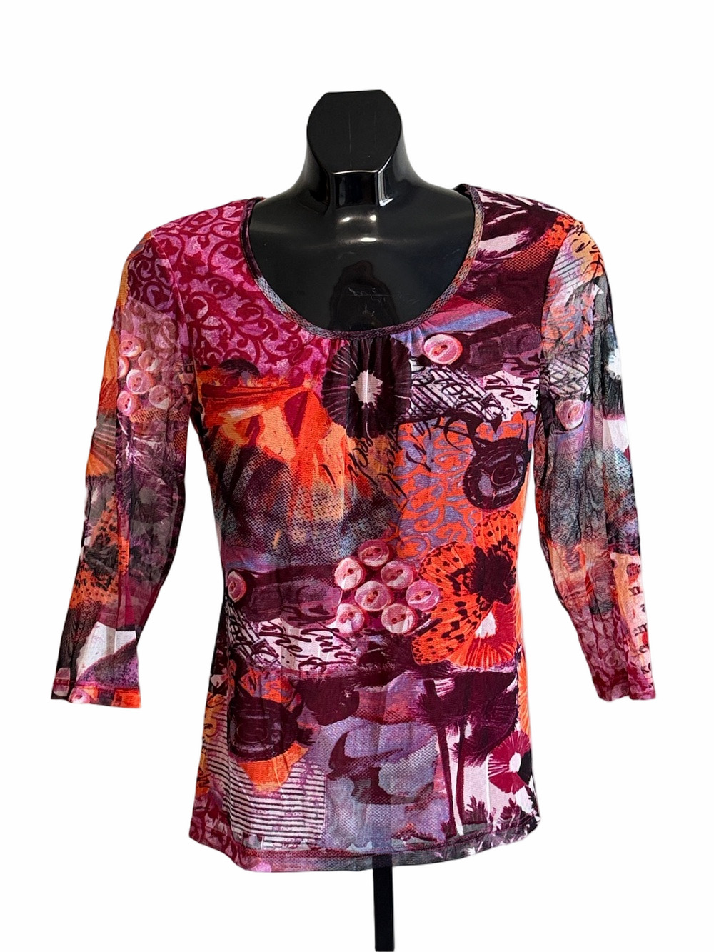 NEW Libra Colourful Abstract Print, Lined Sheer Top, Size S